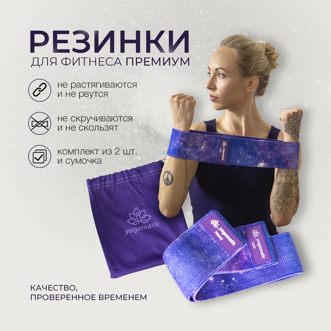 

Эспандер, тканевые фитнес ленты резинки для спорта Art Yogamatic Космос комплект (2 шт), Синий, Just do