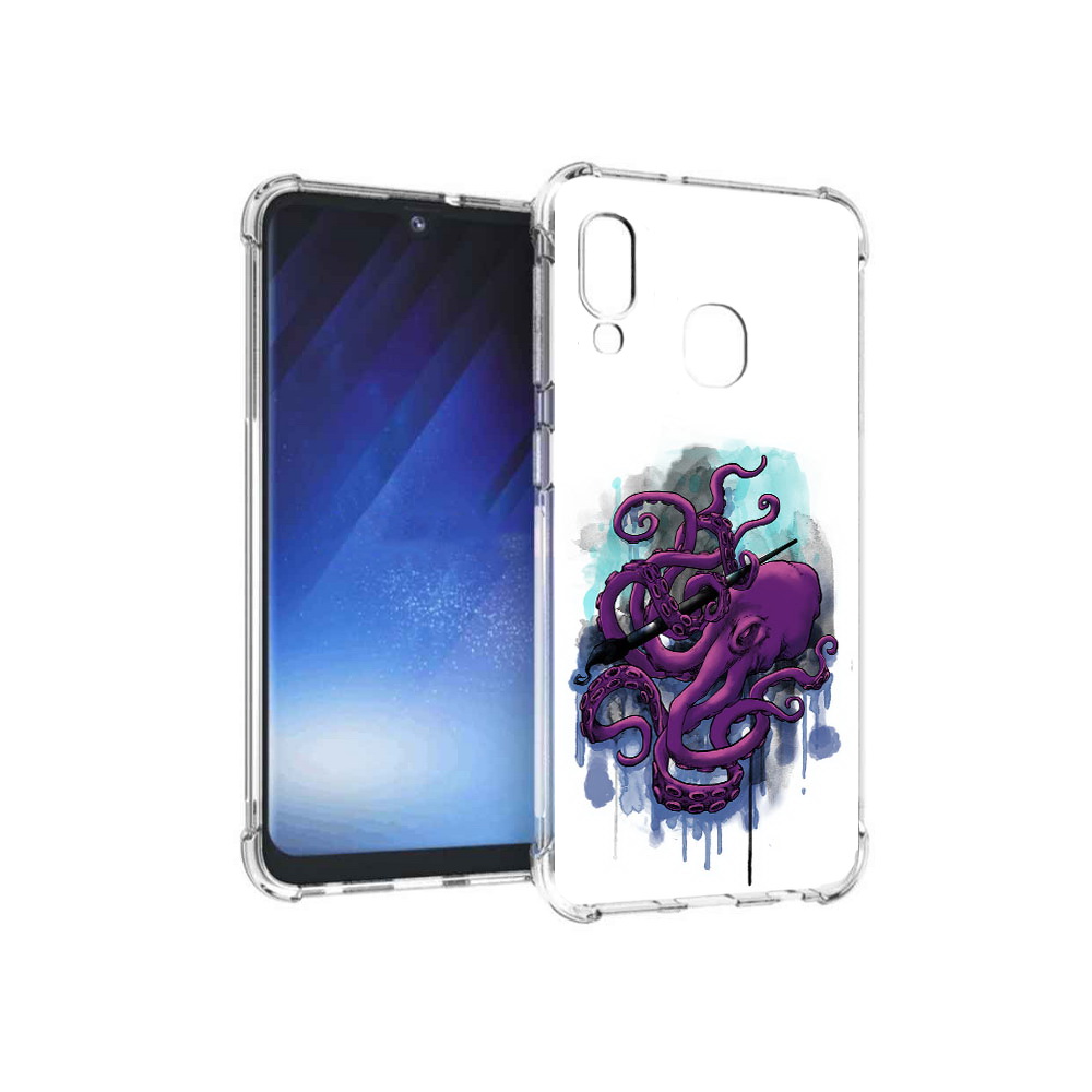 

Чехол MyPads Tocco для Samsung Galaxy A20e фиолетовый осьминог (PT133424.505.658), Прозрачный, Tocco