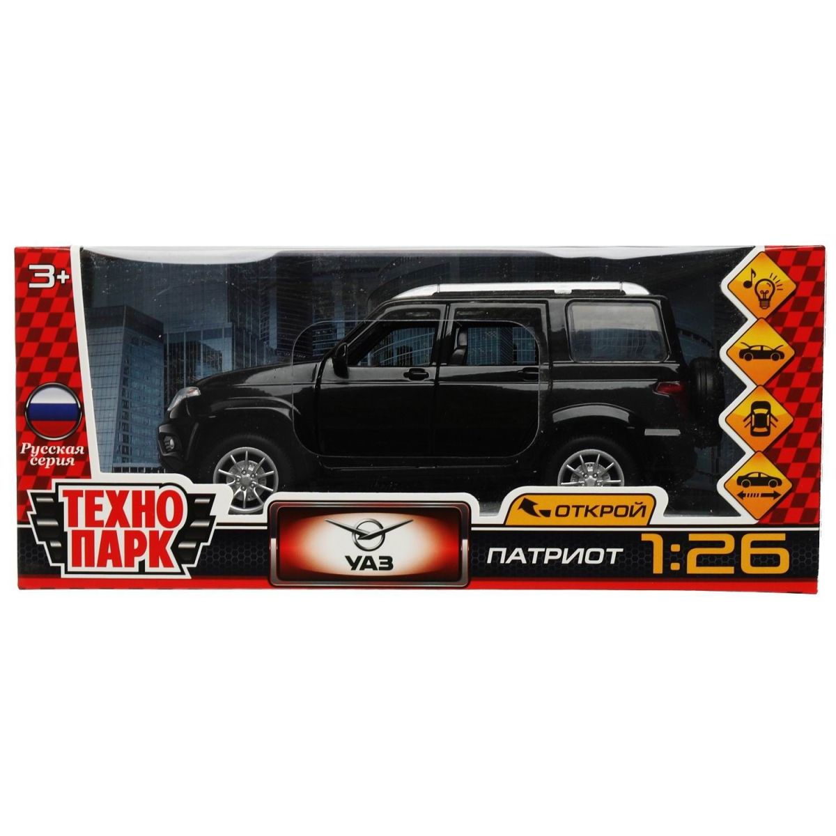 

Машинка Технопарк UAZ Патриот 17,8 см Черный свет и звук