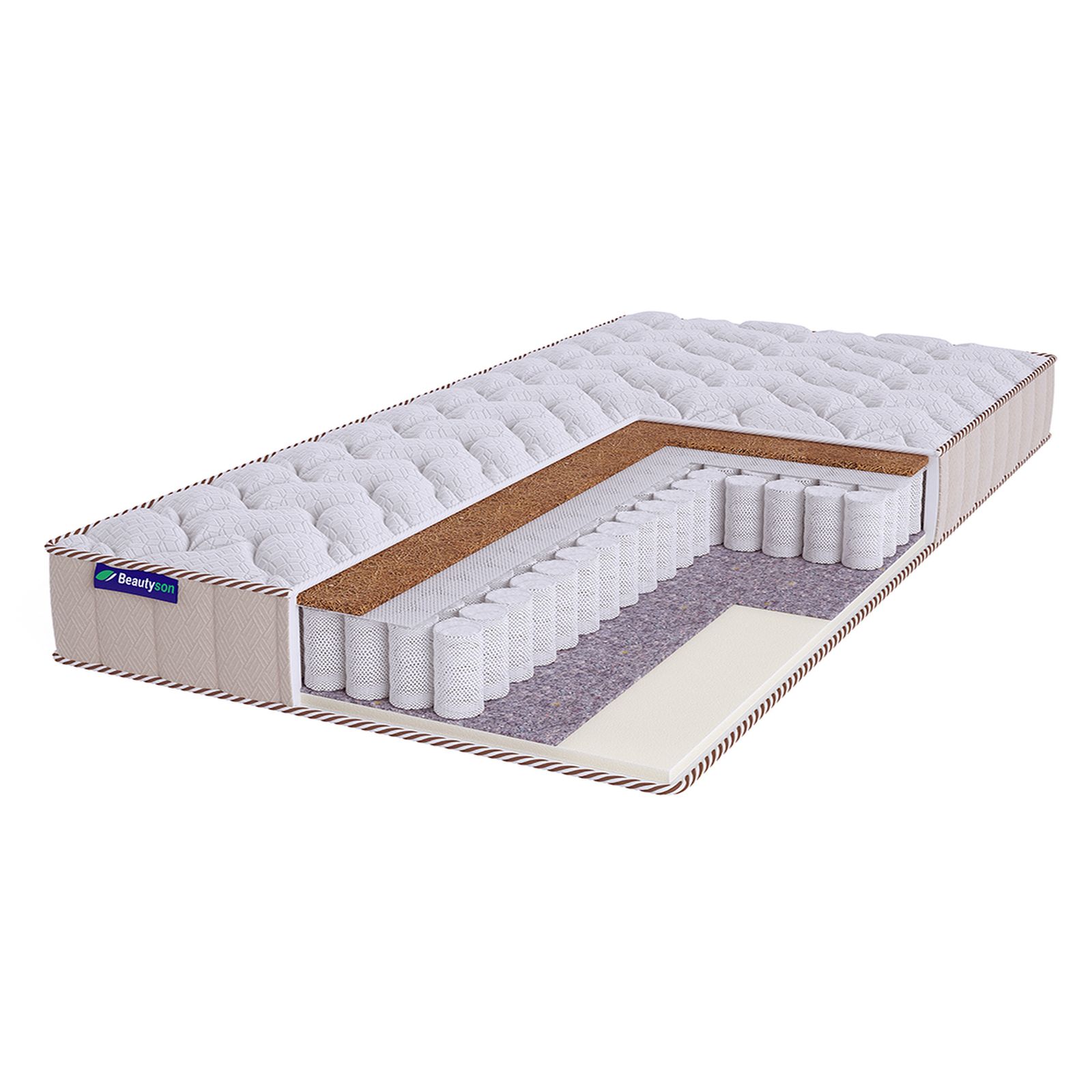 

Матрас Beautyson Roll Spring Foam Cocos 1 S600 Lux, 130х200, 19 см, Белый, Roll Spring Foam Cocos 1 S600 Lux