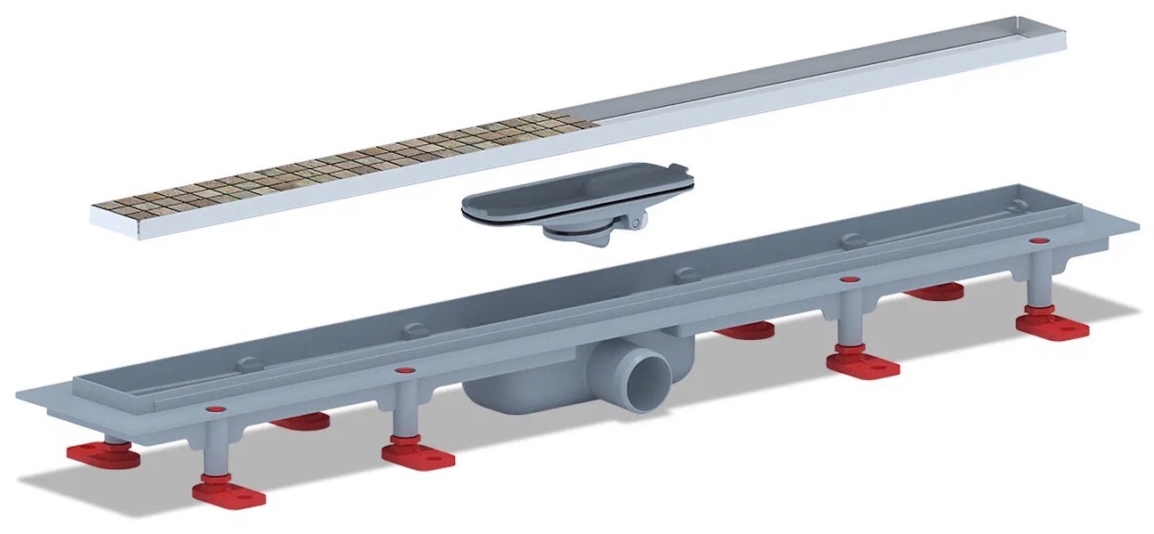 Трап линейный сухой затвор выпуск-40 корпус-75062 решетка-Мол укладка плитки Ани Пласт TLQ