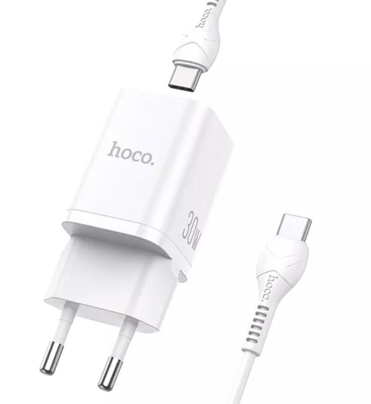 

Сетевое зарядное устройство Hoco N13 с шнуром Type-C на Type-C 1USB 1C 30W белое
