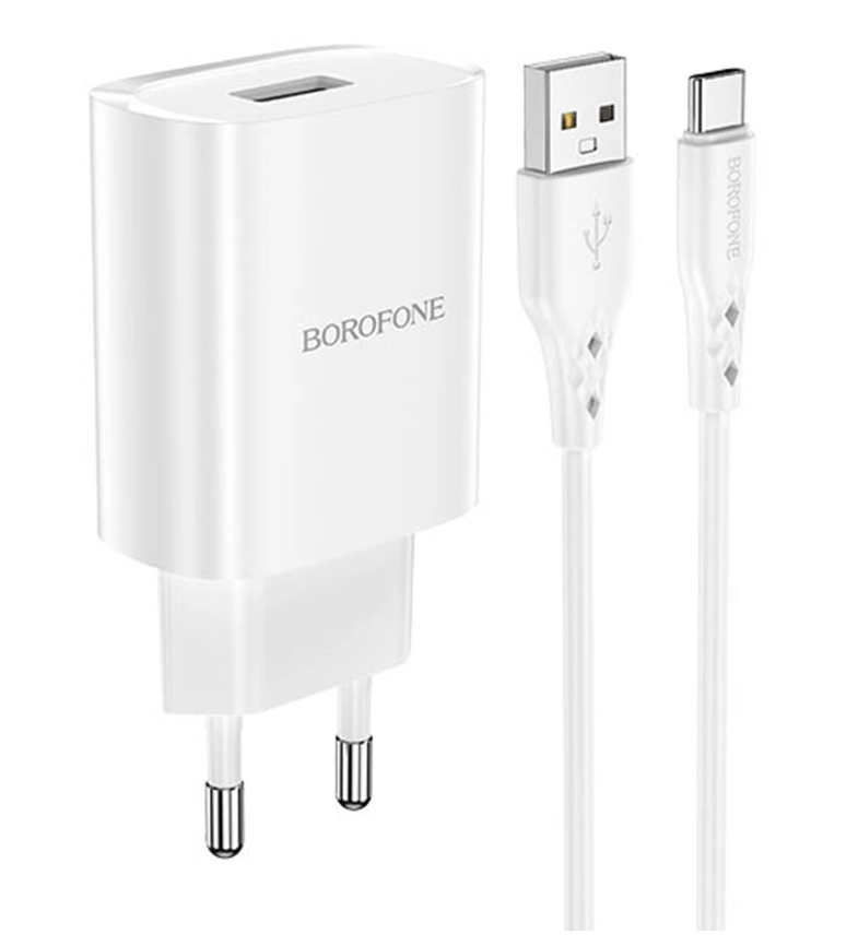 фото Сетевое зарядное устройство borofone bn1 с шнуром type-c 1usb 2.1a белое