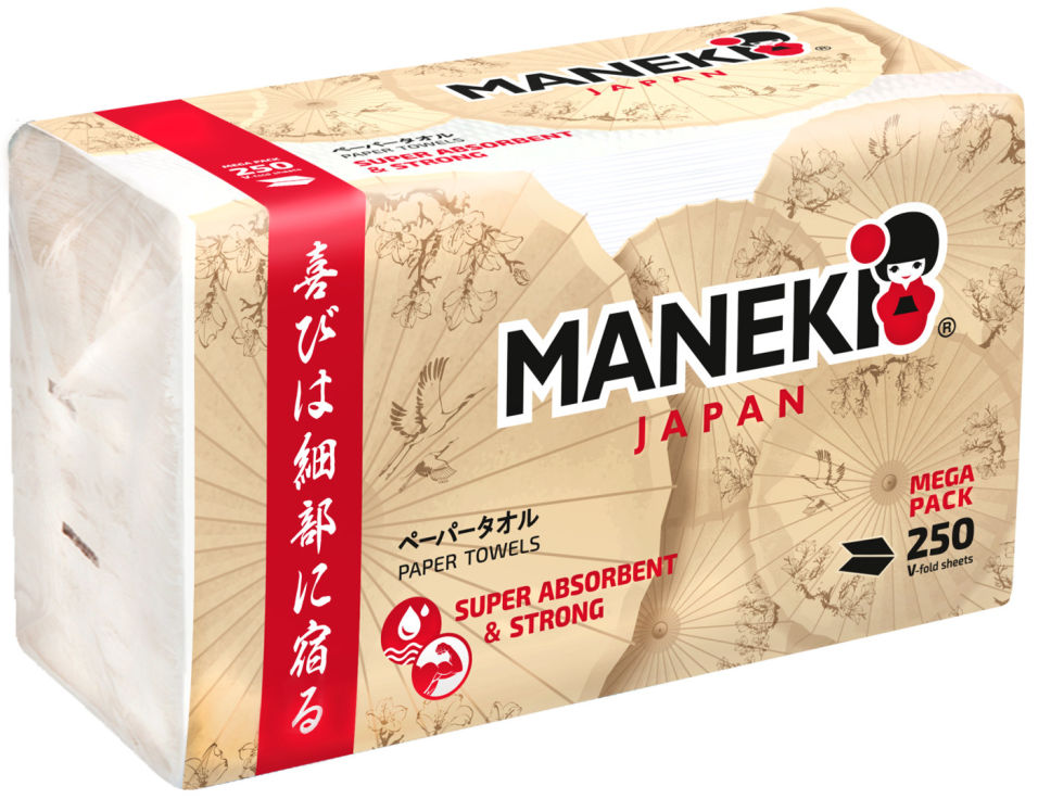 Полотенца бумажные Maneki Kabi V-сложения 22.5х21.5см 250шт