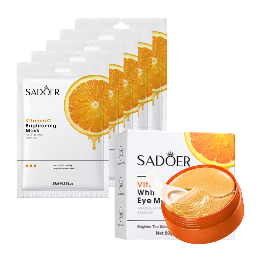 Набор Sadoer с витамином С Тканевая маска д лица 25г и Патчи для кожи вокруг глаз 80г 6шт витэкс маска патчи для глаз микропластика 1