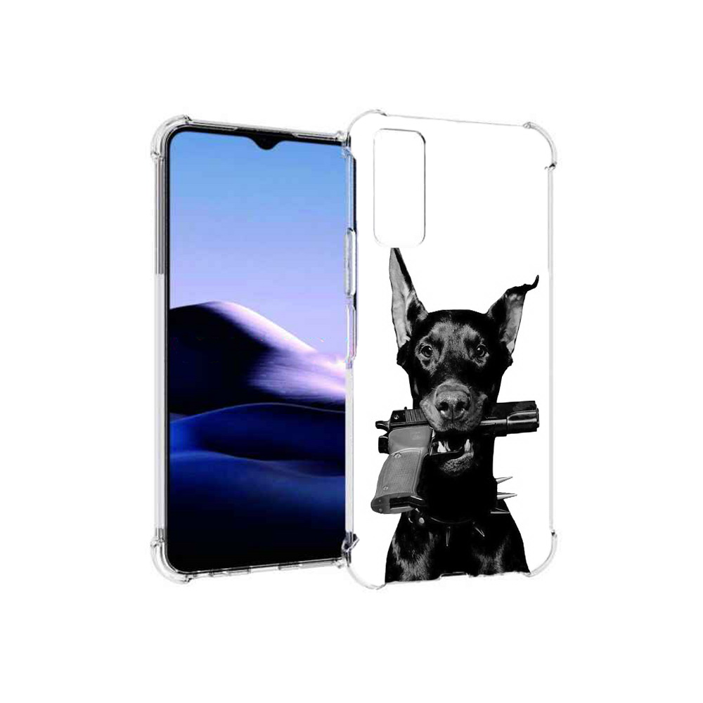

Чехол MyPads Tocco для Vivo Y20 доберман с пистолетом (PT154038.379.331), Прозрачный, Tocco