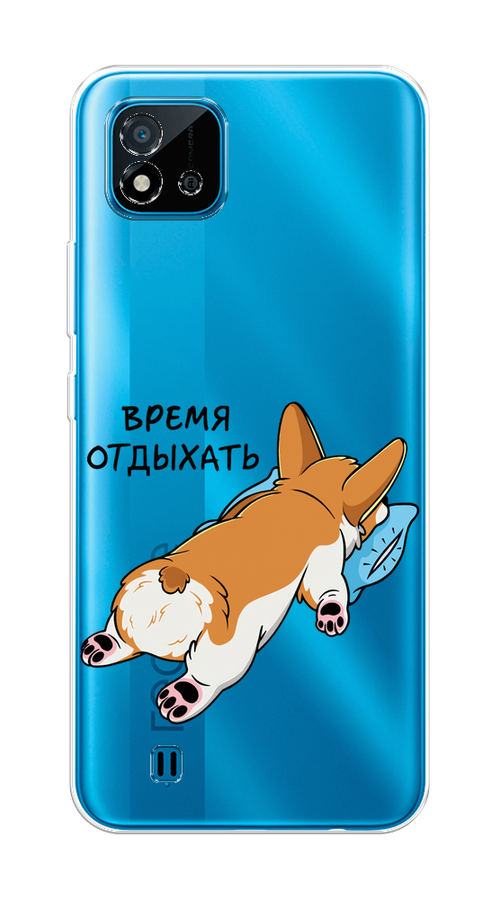 

Чехол на Oppo Realme C20 "Корги отдыхает", Черный;коричневый;голубой, 254850-1