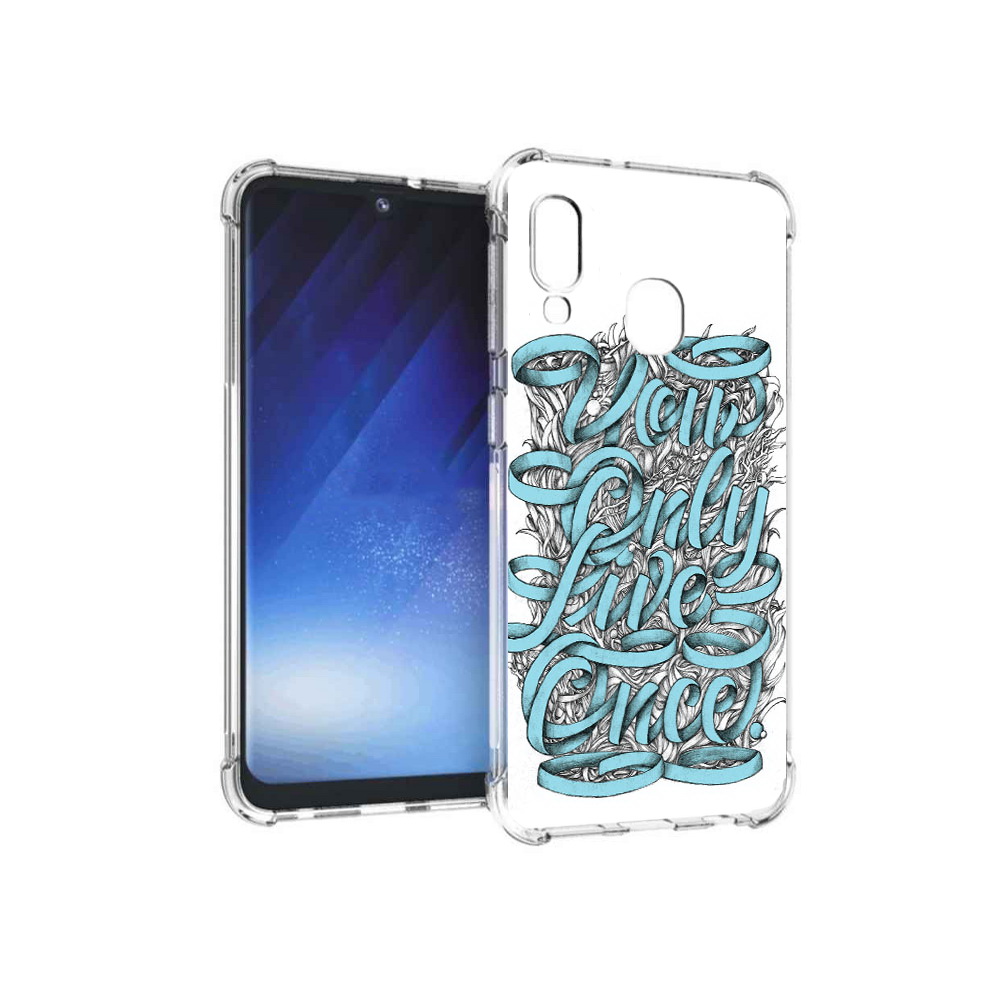 

Чехол MyPads Tocco для Samsung Galaxy A20e слова из ленты абстракция (PT133424.505.607), Прозрачный, Tocco