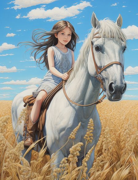

Алмазная мозаика без подрамника Девочка на лошади, 130x100 см 50 цветов, 65532, РА-399