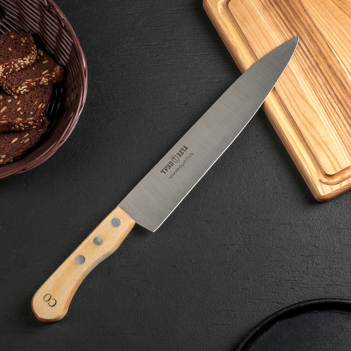 Нож кухонный универсальный «Поварская тройка», лезвие 25 см, с деревянной ручкой