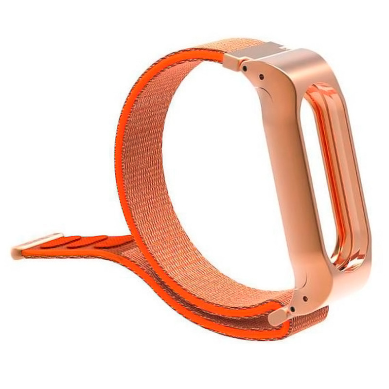 

Ремешок для Xiaomi Mi Band 2 ткань липучка, металлический корпус, оранжевый
