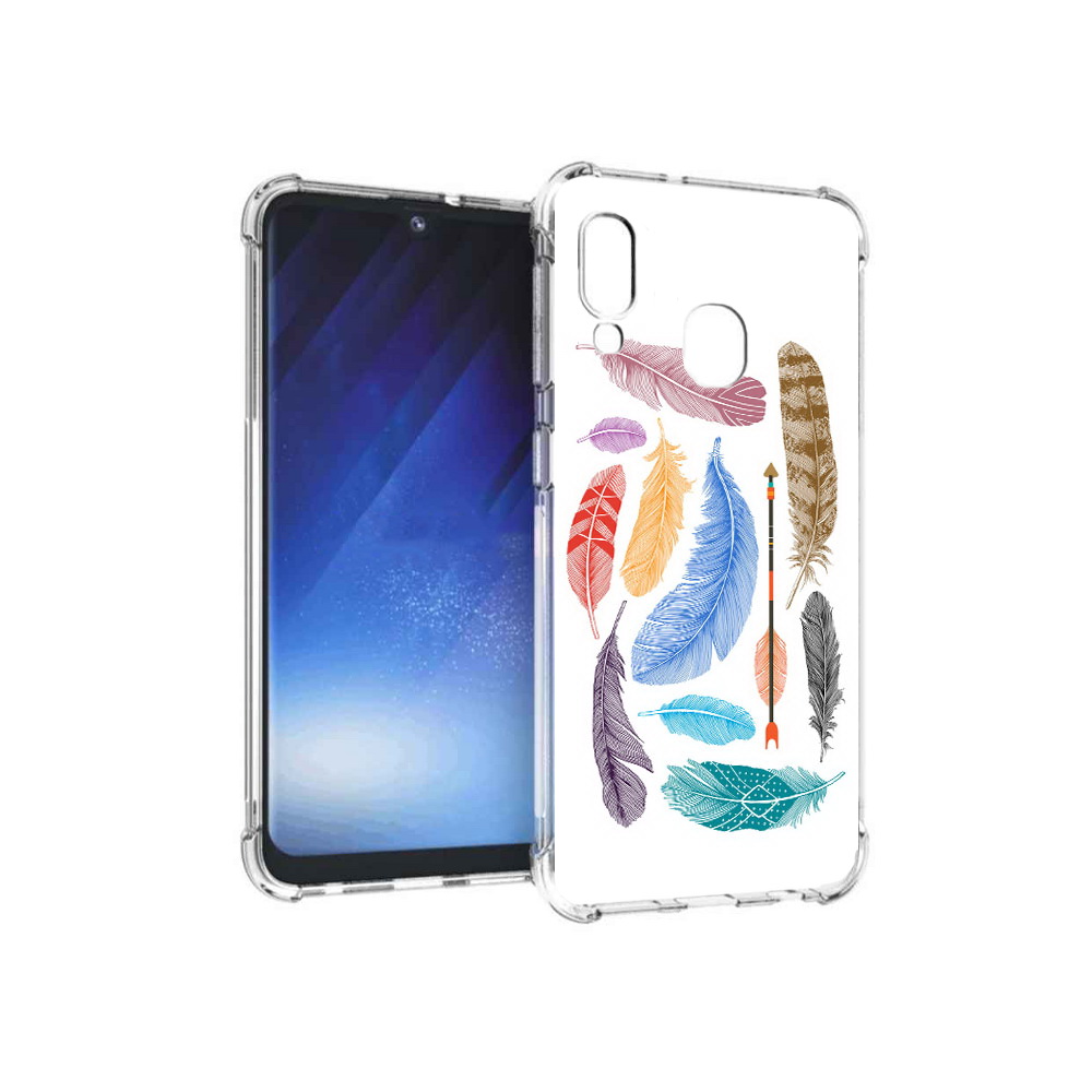 

Чехол MyPads Tocco для Samsung Galaxy A20e разноцветные перья (PT133424.505.572), Прозрачный, Tocco