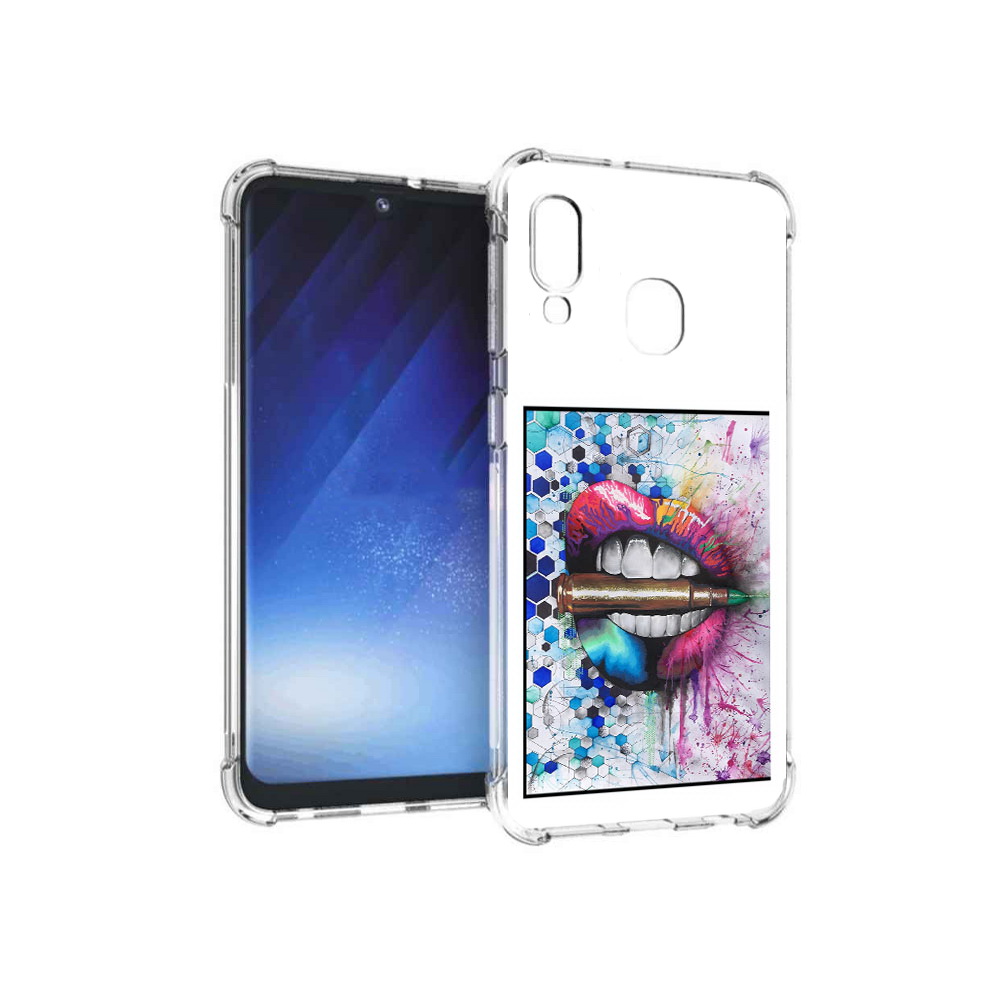 

Чехол MyPads Tocco для Samsung Galaxy A20e разноцветные губы с пулей (PT133424.505.571), Прозрачный, Tocco