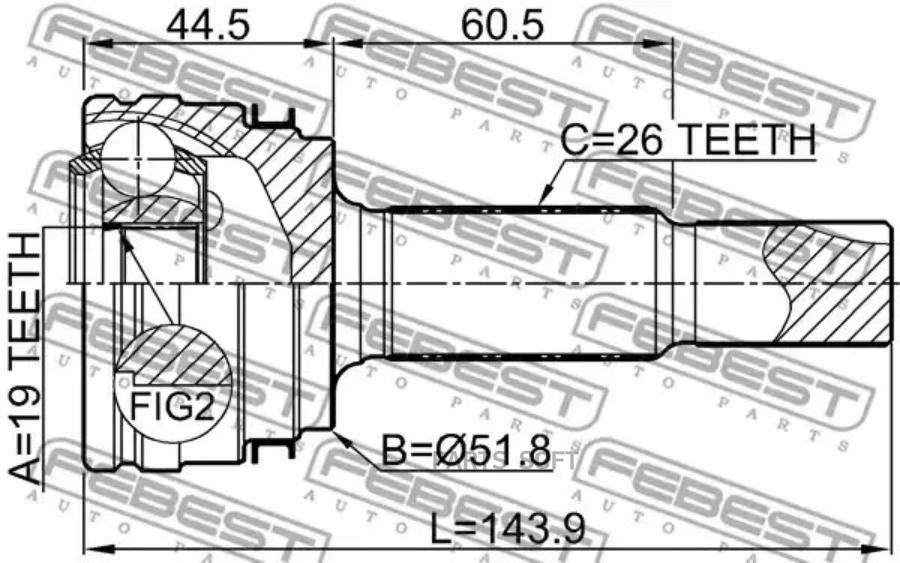 

Шрус Наружный Задний 19X51.8x26 Febest арт. 0110-ALA49R