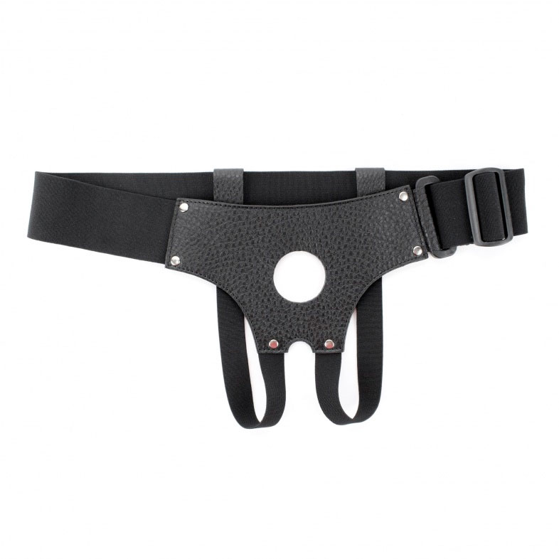 Трусики BDSM Арсенал из черной кожи для страпона 4 см