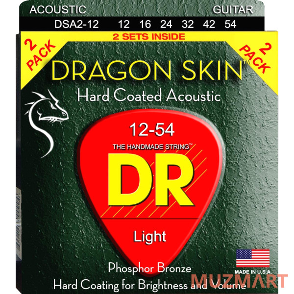 

DR DSA-2/12 DRAGON SKIN Струны для акустической гитары, 2 комплекта