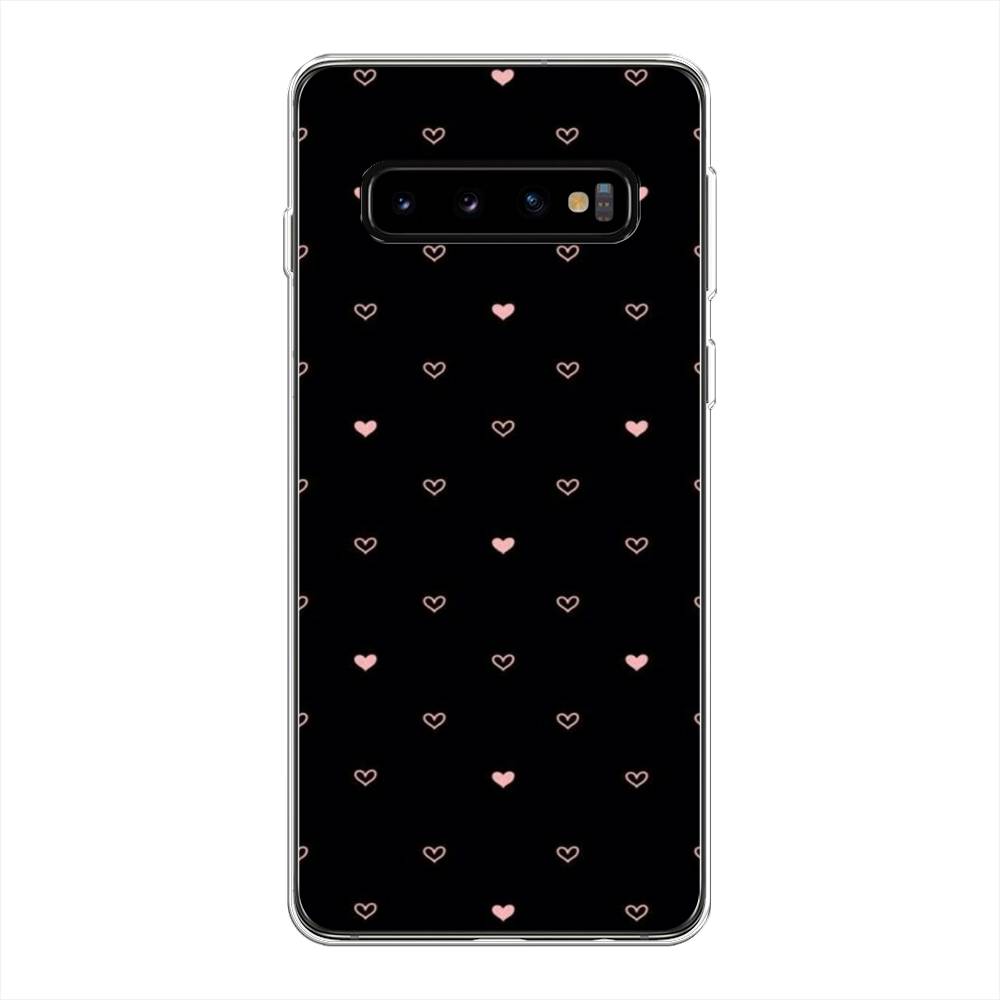 фото Силиконовый чехол "черный фон и сердечки" на samsung galaxy s10 + awog