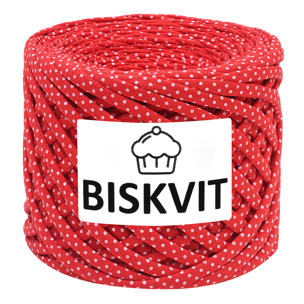 Трикотажная пряжа для вязания BISKVIT Клубника, 100% хлопок, 7-9мм, 100м