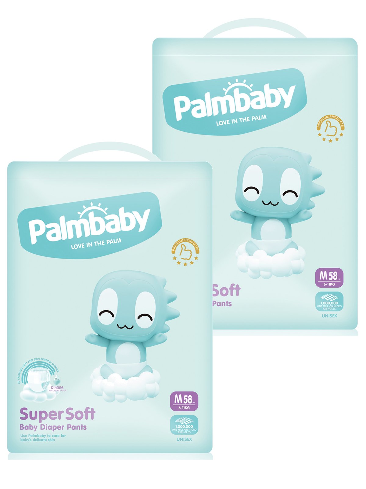Подгузники-трусики детские Palmbaby Super Soft Premium M 6-11кг, 116 шт подгузники трусики детские palmbaby super soft premium l 9 14кг 96 шт