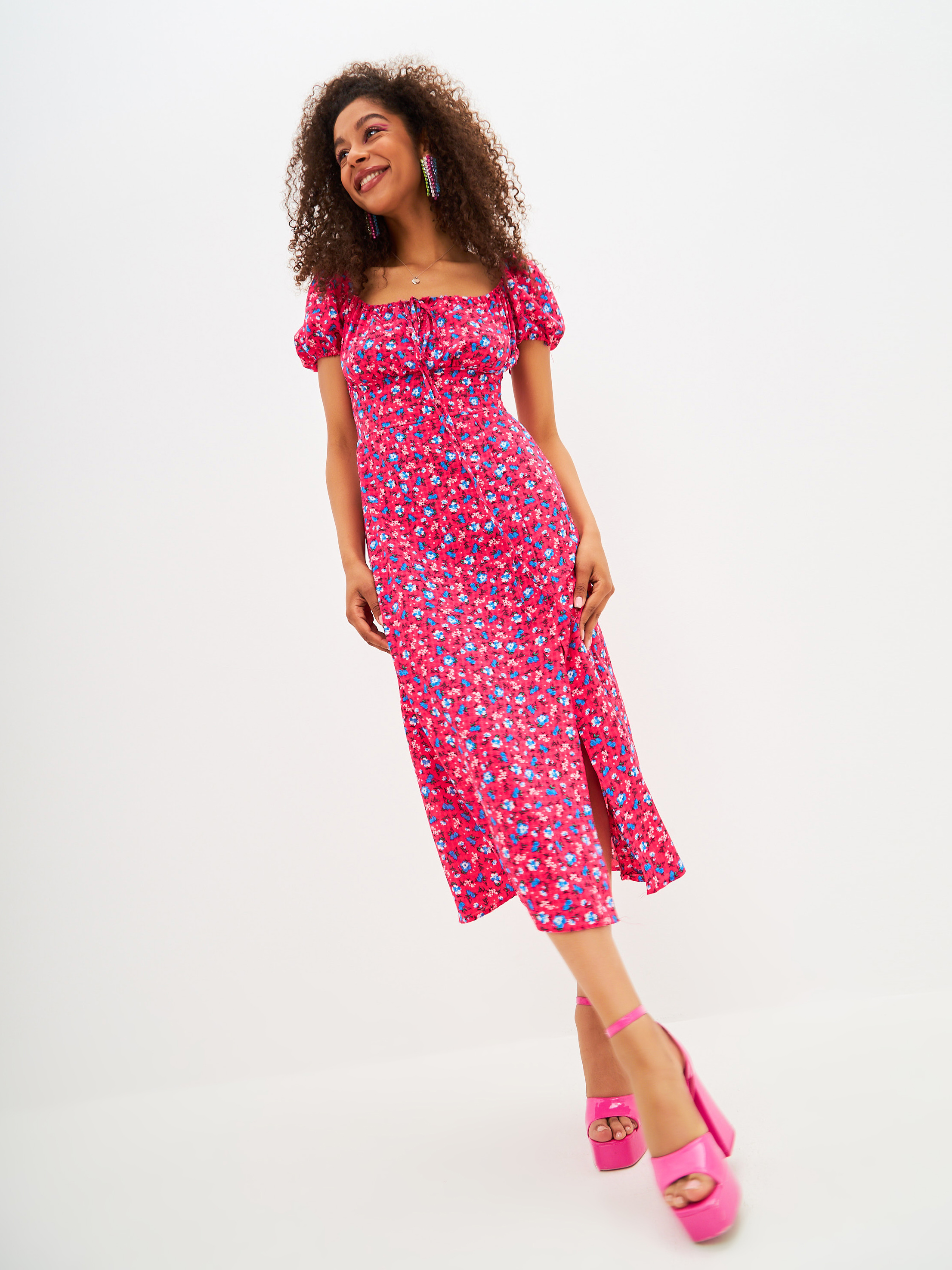 Платье женское Molecula с разрезом розовое M
