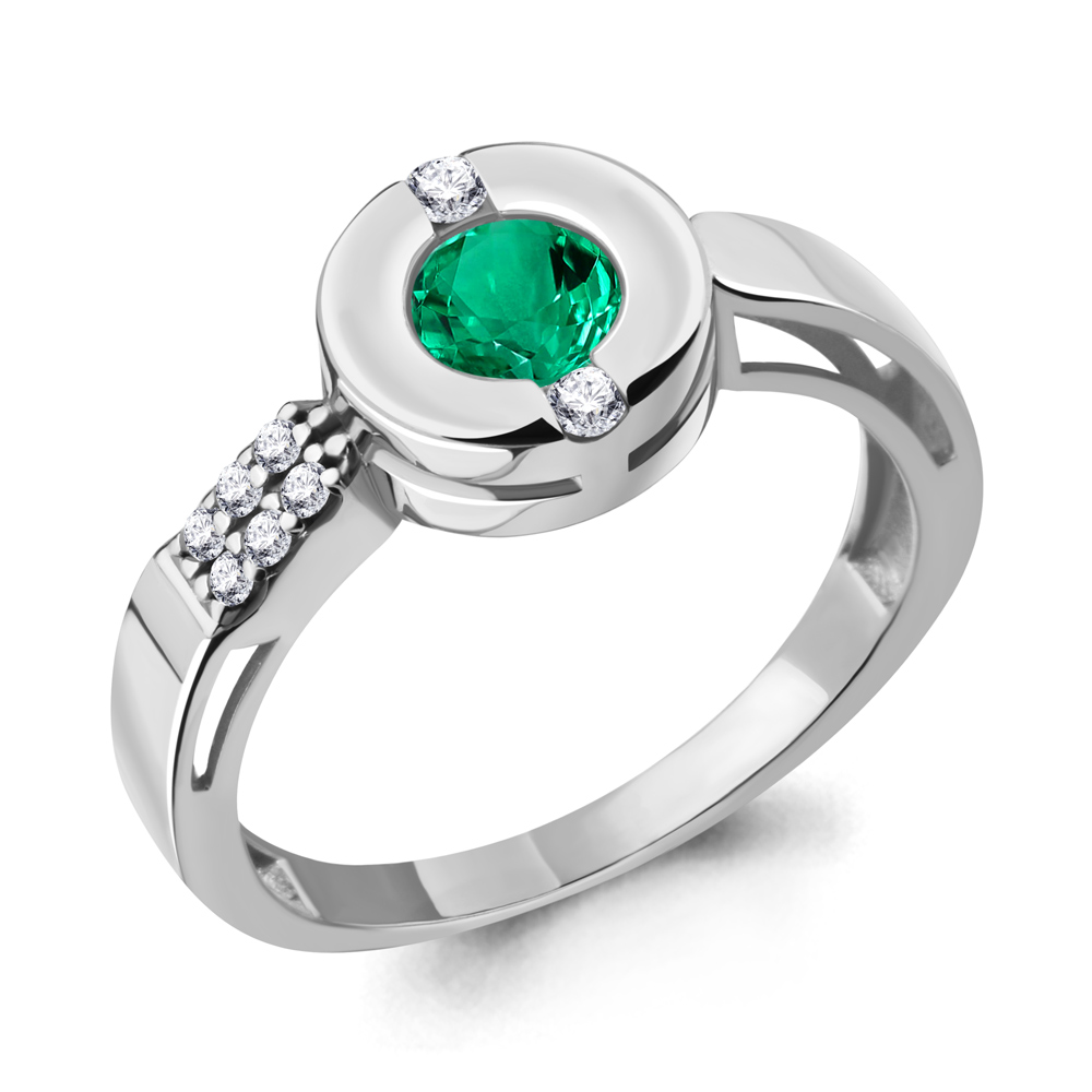 

Кольцо из серебра с фианитом/изумрудом искусственным р. Aquamarine 66643АГ, 66643АГ_925_р