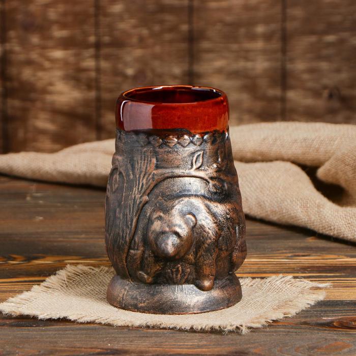 фото Пивная кружка медведь, бронза, керамика, 0.95 л керамика ручной работы