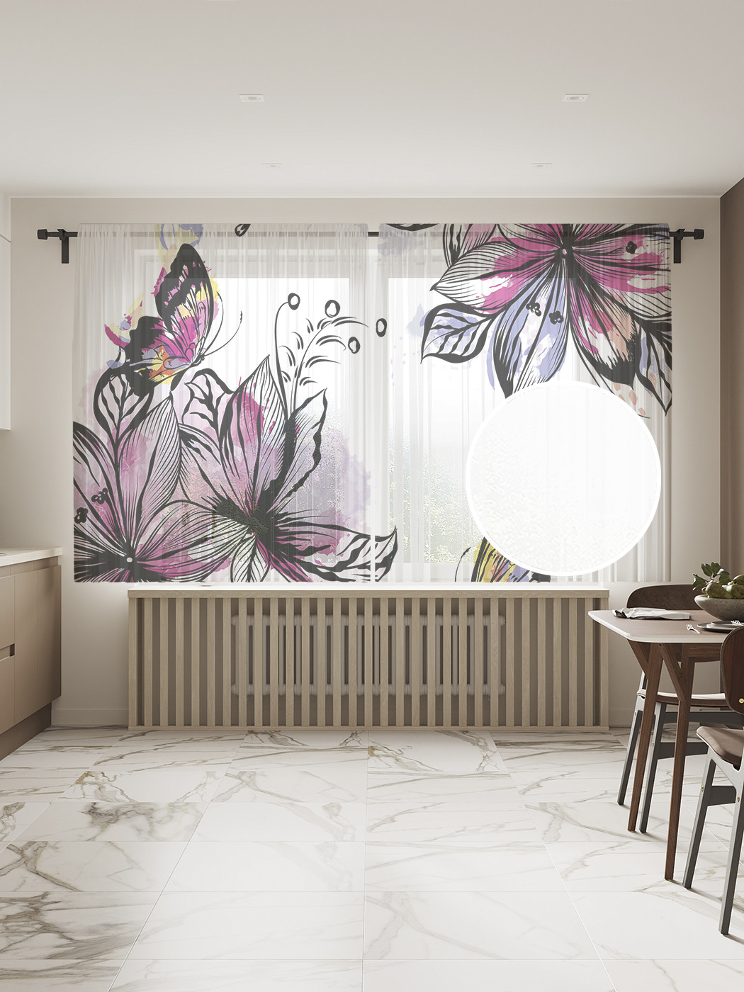 

Фототюль JoyArty "Бабочки в цветах", 145x180 см (2 полотна со шторной лентой + 50 крючков), Бабочки в цветах