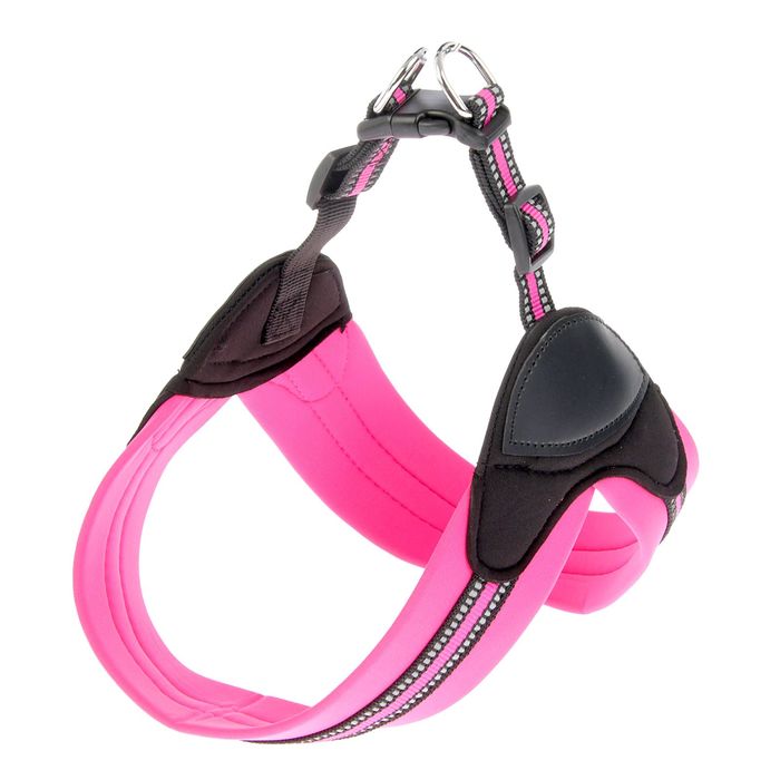 

Шлейка для собак Пижон супермягкая со светоотражающей прошивкой, обхват 62-69 см розовая, Розовый