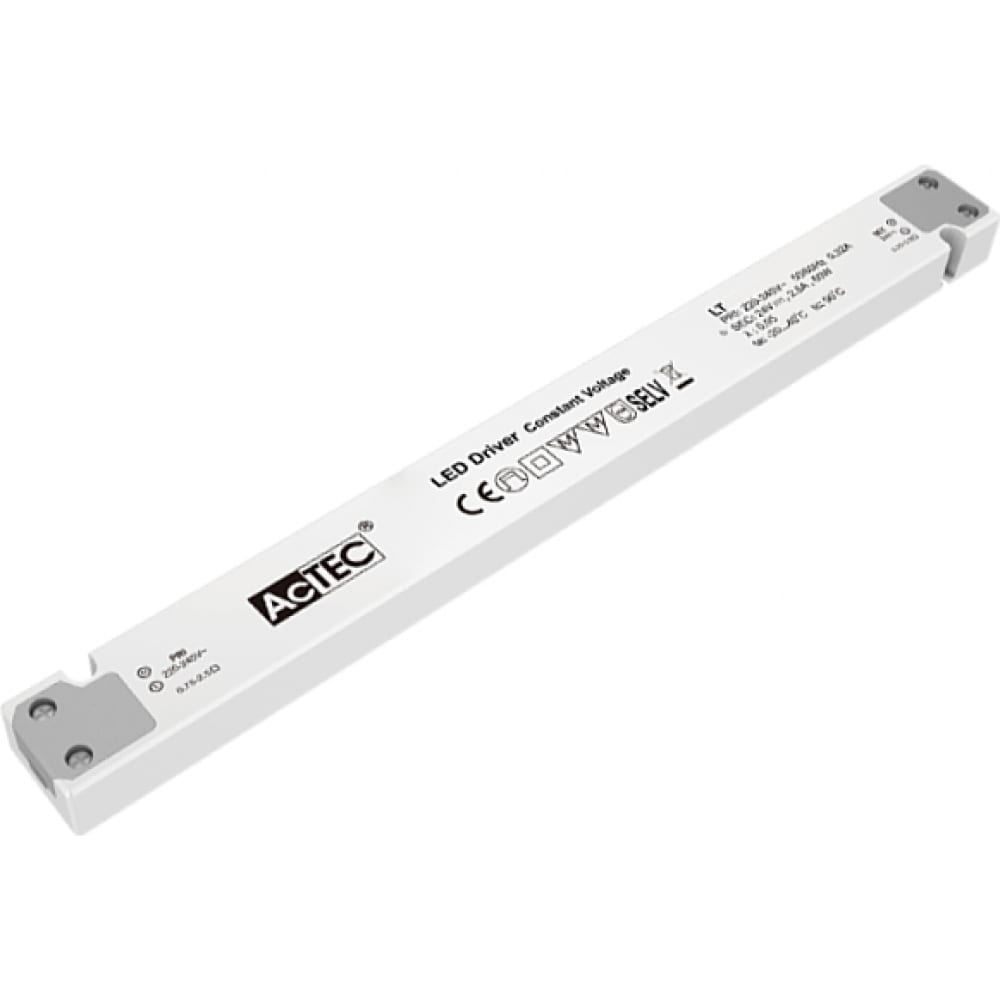 

AcTEC Блок питания 12В, 60Вт, IP20, 5A, 305x30x17мм LT-60-12, Белый
