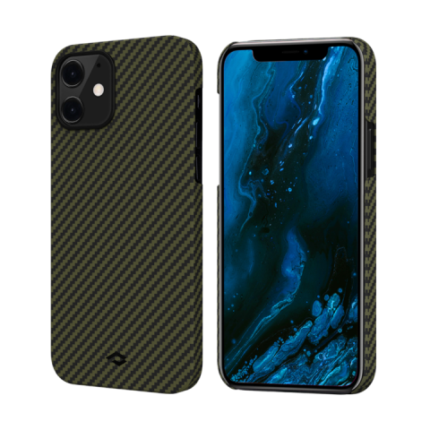 фото Чехол pitaka magez case для iphone 12 mini 5.4", black/green, кевлар арамид