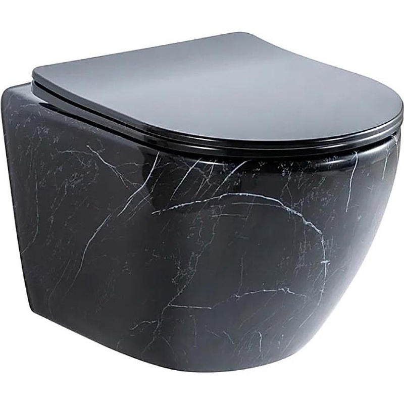 Унитаз подвесной CeramaLux 2212BM с сиденьем микролифт, черный мрамор кастрюля жаровня литая 4 0л стеклянная крышка темный мрамор