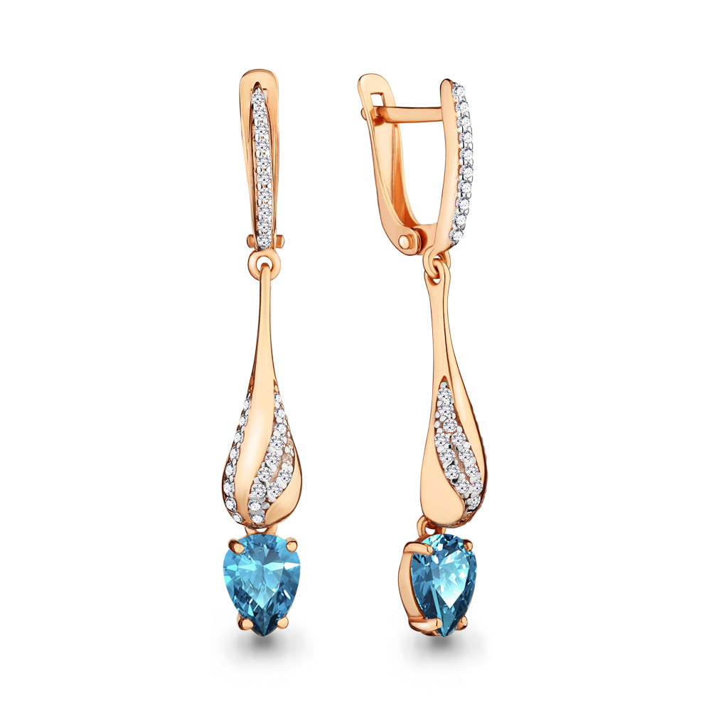 

Серьги подвески из серебра с топазом/фианитом Aquamarine 4449405А, 4449405А_925_з