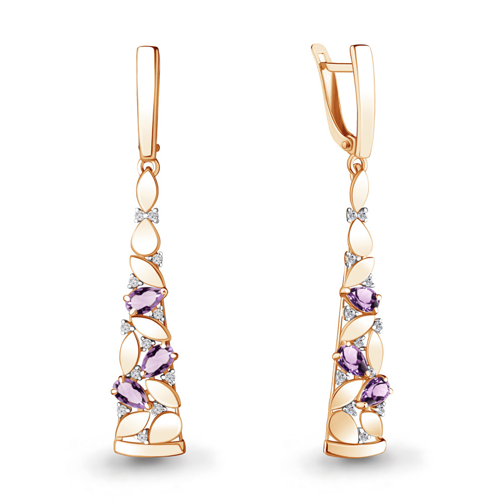 

Серьги подвески из серебра с аметистом/фианитом Aquamarine 4743804А, 4743804А_925_з