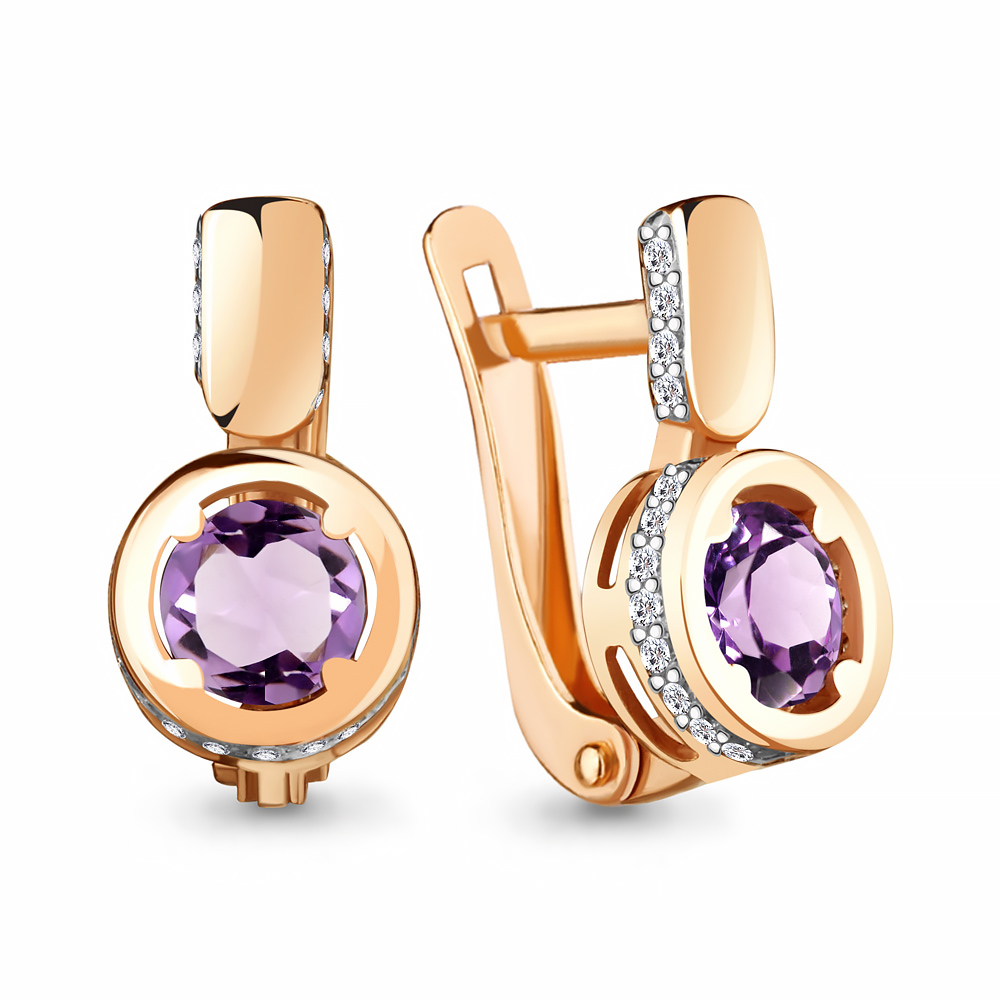 

Серьги из серебра с аметистом/фианитом Aquamarine 4735604А, 4735604А_925_з