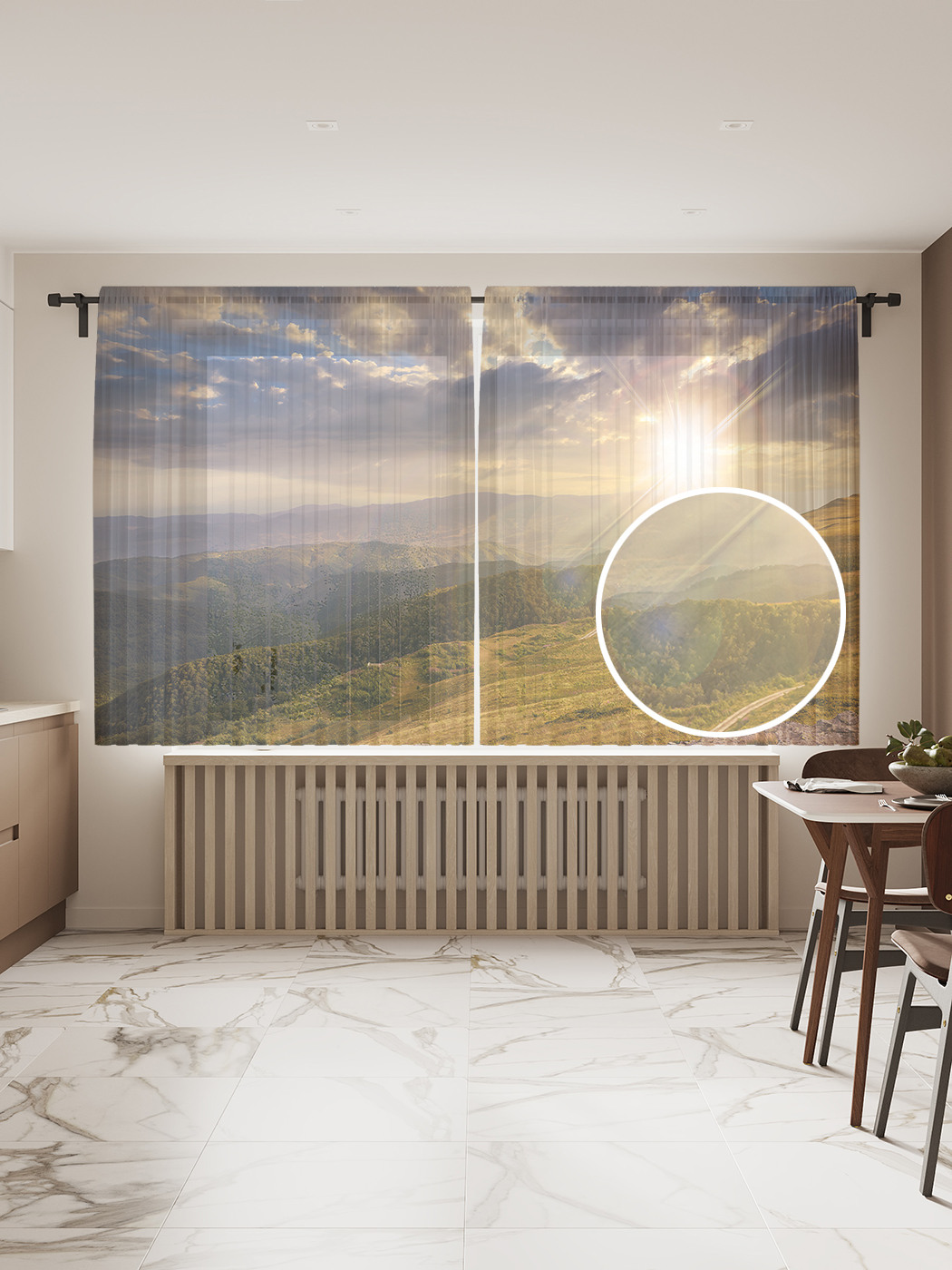 

Фототюль JoyArty "Рассвет в долине", 145x180 см (2 полотна со шторной лентой + 50 крючков), Рассвет в долине