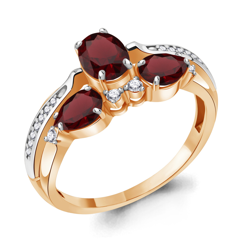 

Кольцо из серебра с гранатом/фианитом р., Aquamarine 6906603А, 6906603А_925_з