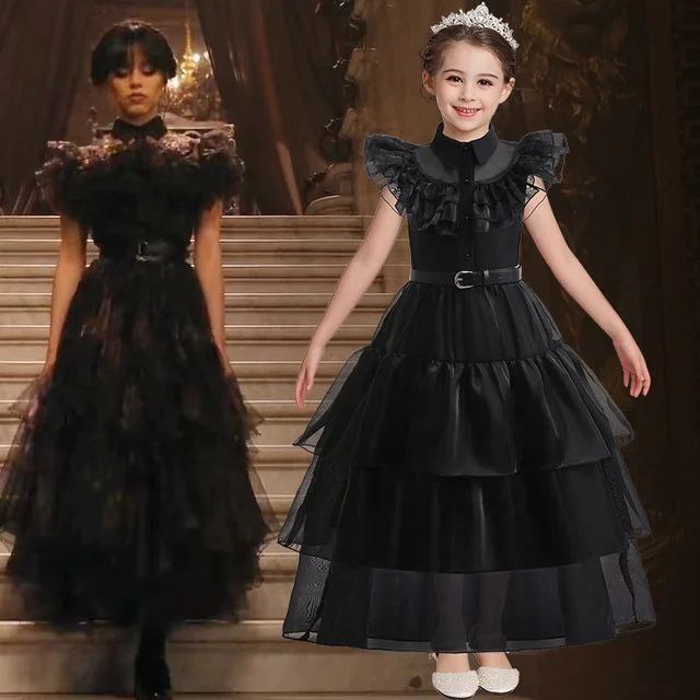 

Карнавальный костюм детский ROYAL FELLE Уэнсдей, черный, 130, Уэнсдей
