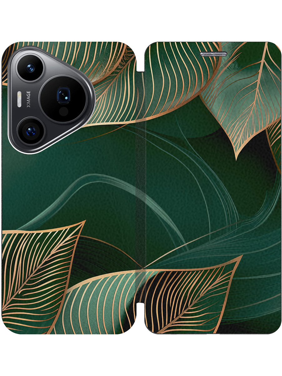

Чехол-книжка на Huawei Pura 70 Pro / 70 Pro+ с принтом "Малахитовые листья" черный, 782625241
