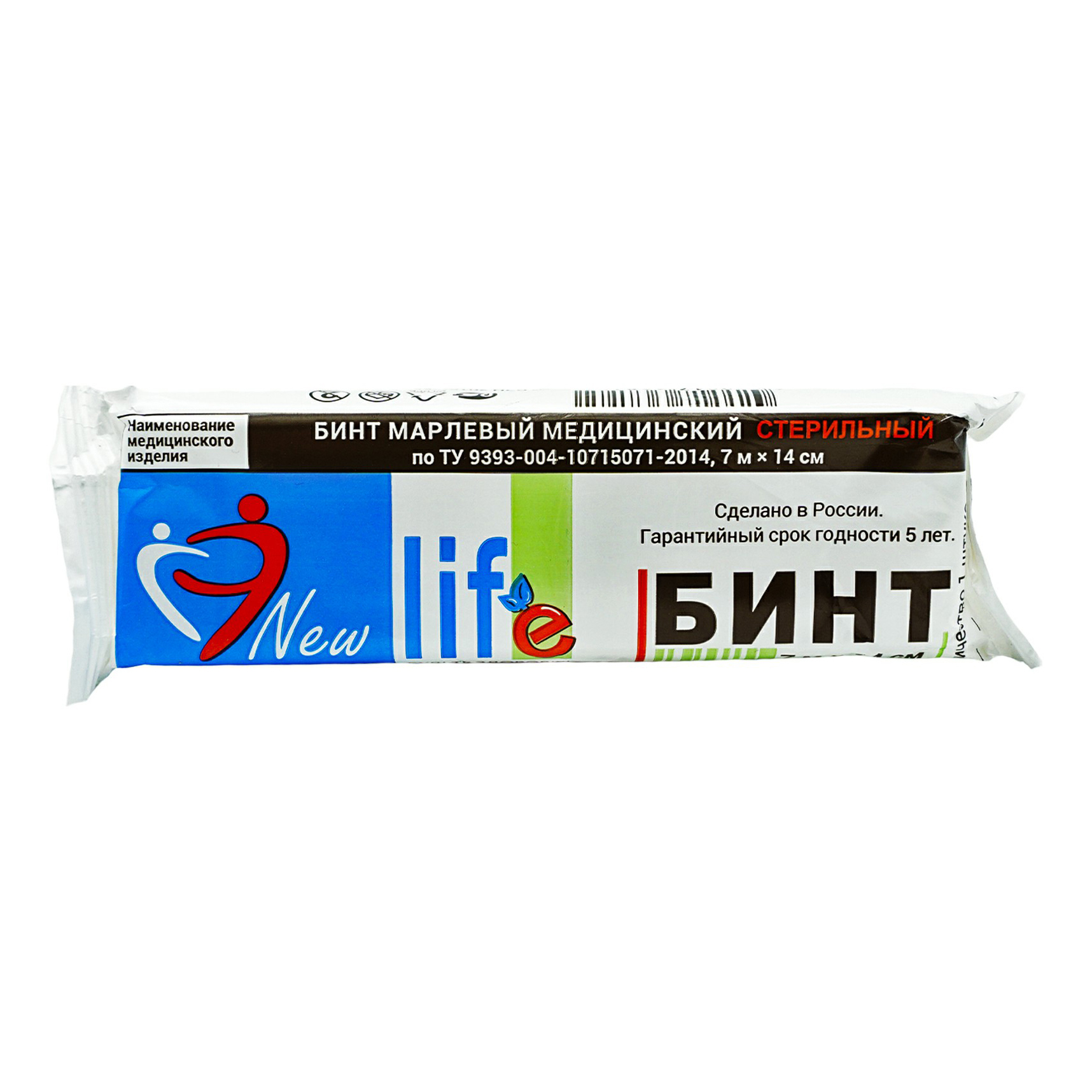 

Бинт медицинский Life стерильный 7 м х 14 см, Белый