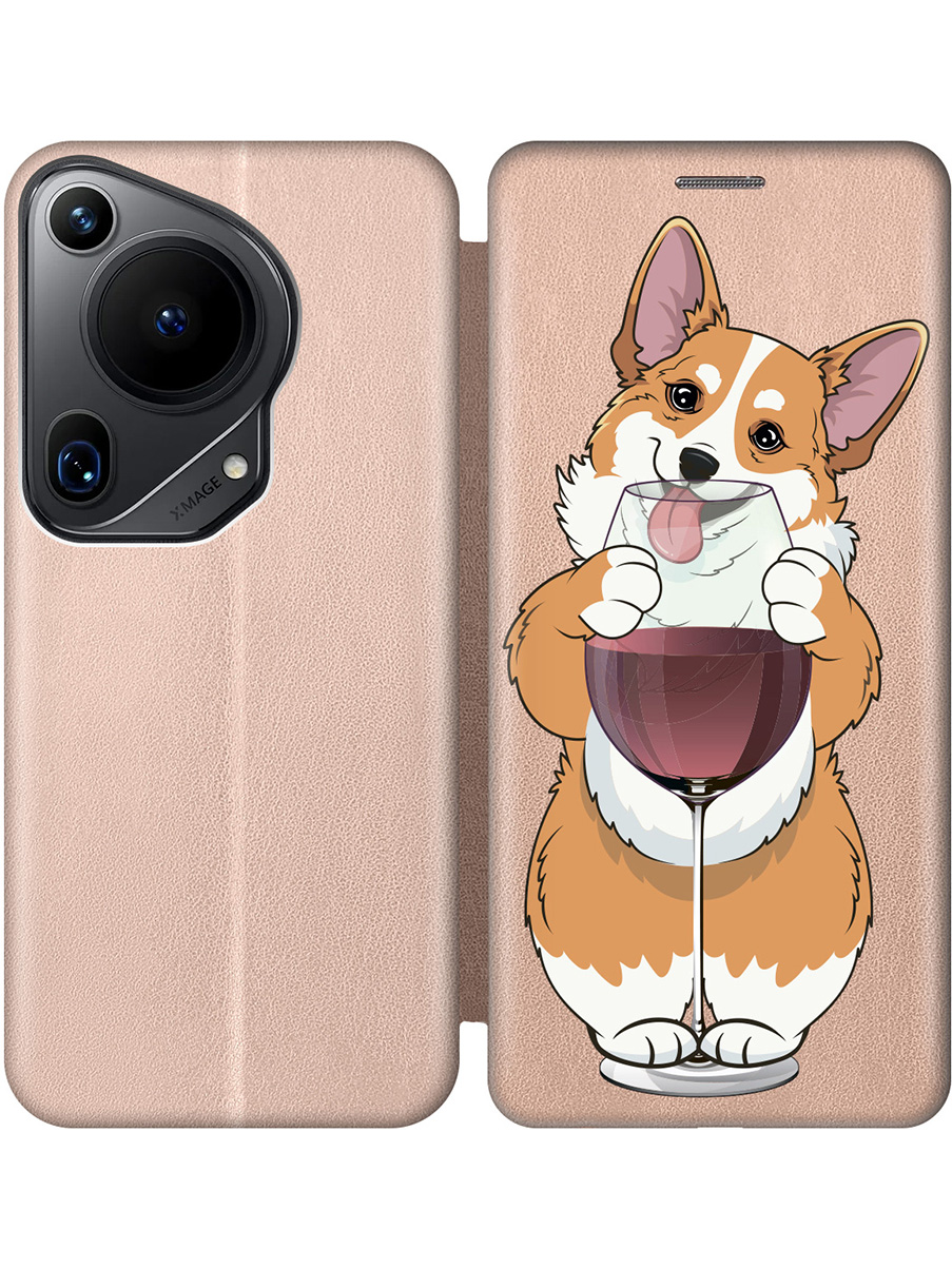 

Чехол-книжка на Huawei Pura 70 Ultra с принтом "Корги и бокал" золотой, Золотистый;белый;бордовый, 782625861