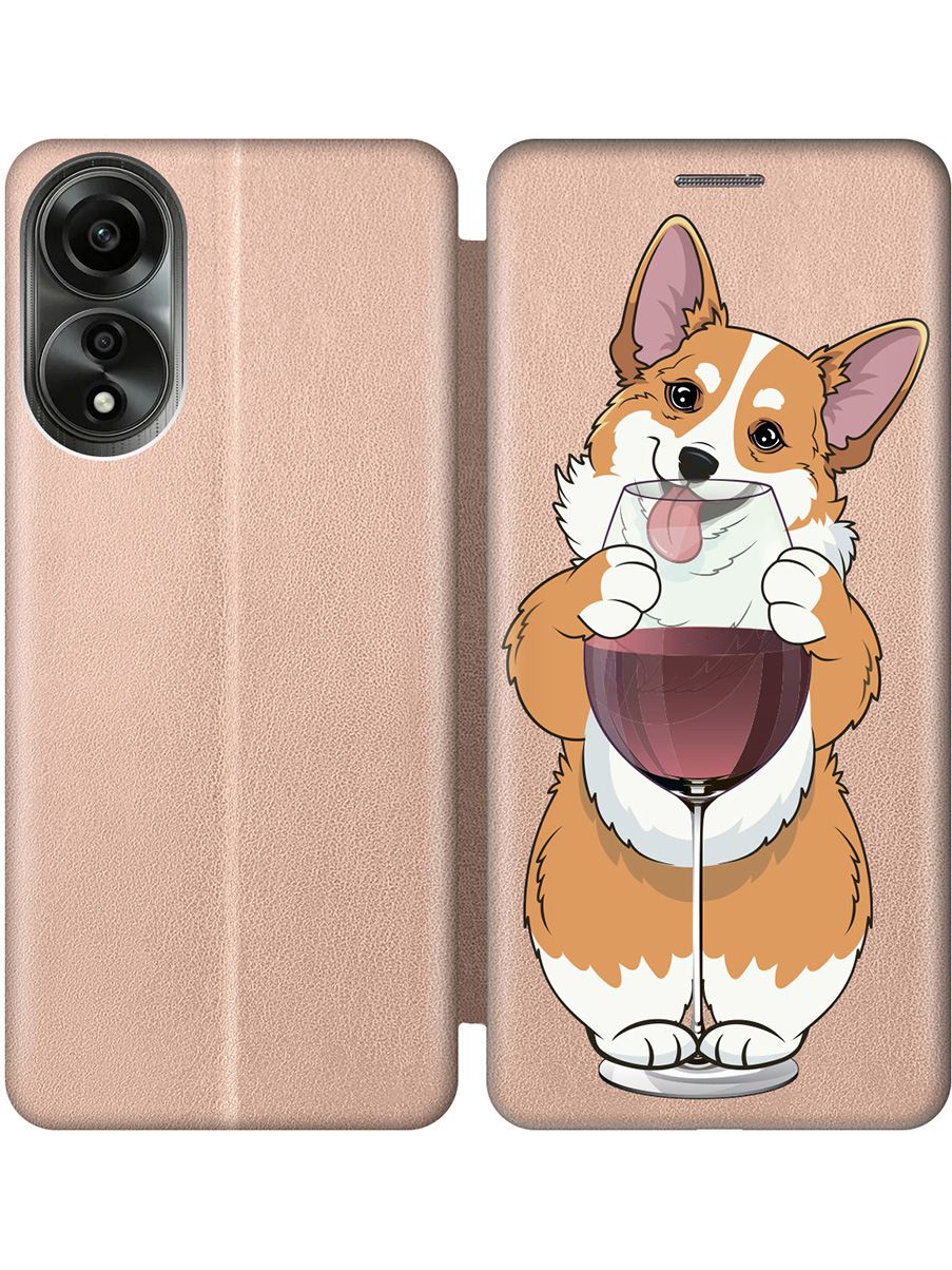 

Чехол-книжка на Oppo A78 4G с принтом "Корги и бокал" золотой, Золотистый;белый;бордовый, 782629461