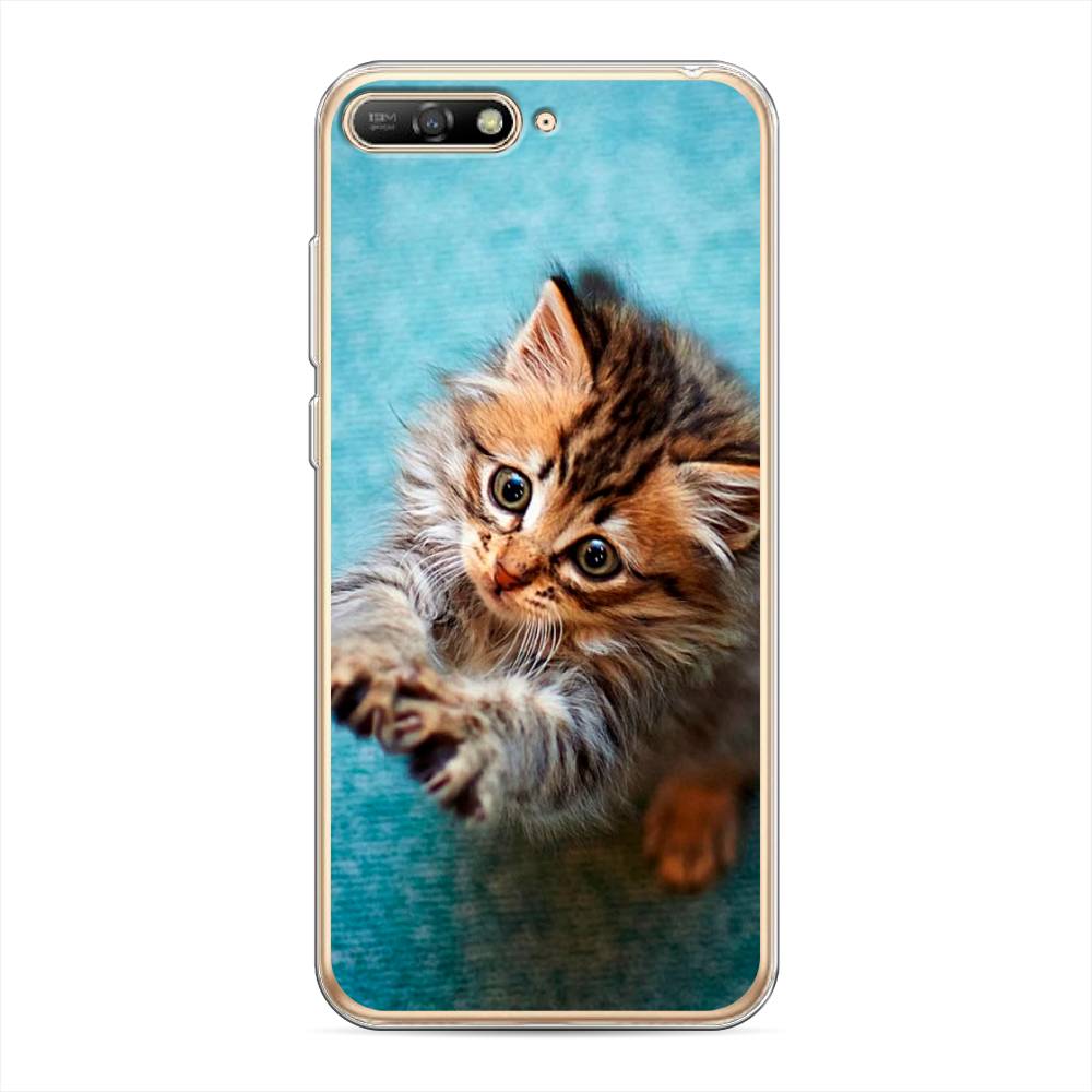 

Чехол Awog на Huawei Y6 2018 "Котенок просит есть", Голубой;коричневый;белый, 67850-2