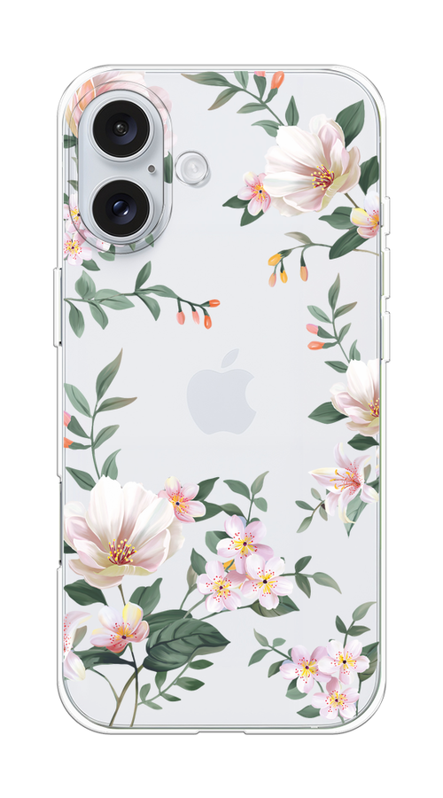 

Чехол на Apple iPhone 16 Plus "Beautiful white flowers", Бежевый;зеленый, 16150-1