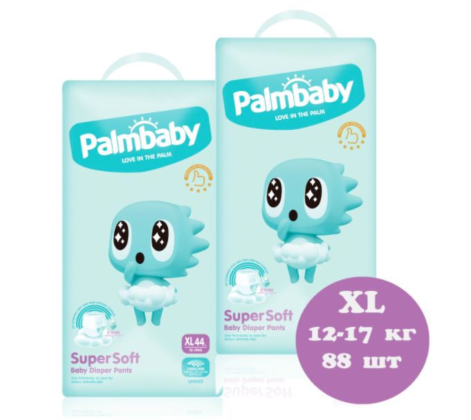 Подгузники-трусики детские Palmbaby Super Soft Premium XL 12-17кг, 88 шт подгузники трусики детские palmbaby super soft premium l 9 14кг 96 шт