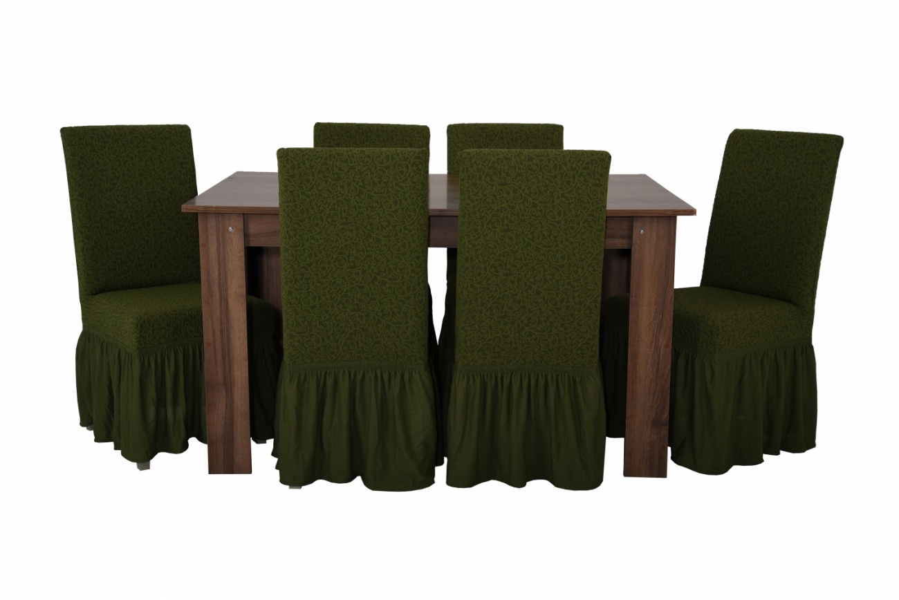 фото Чехлы на стулья с оборкой venera "жаккард", цвет: зелёный, комплект 6 штук