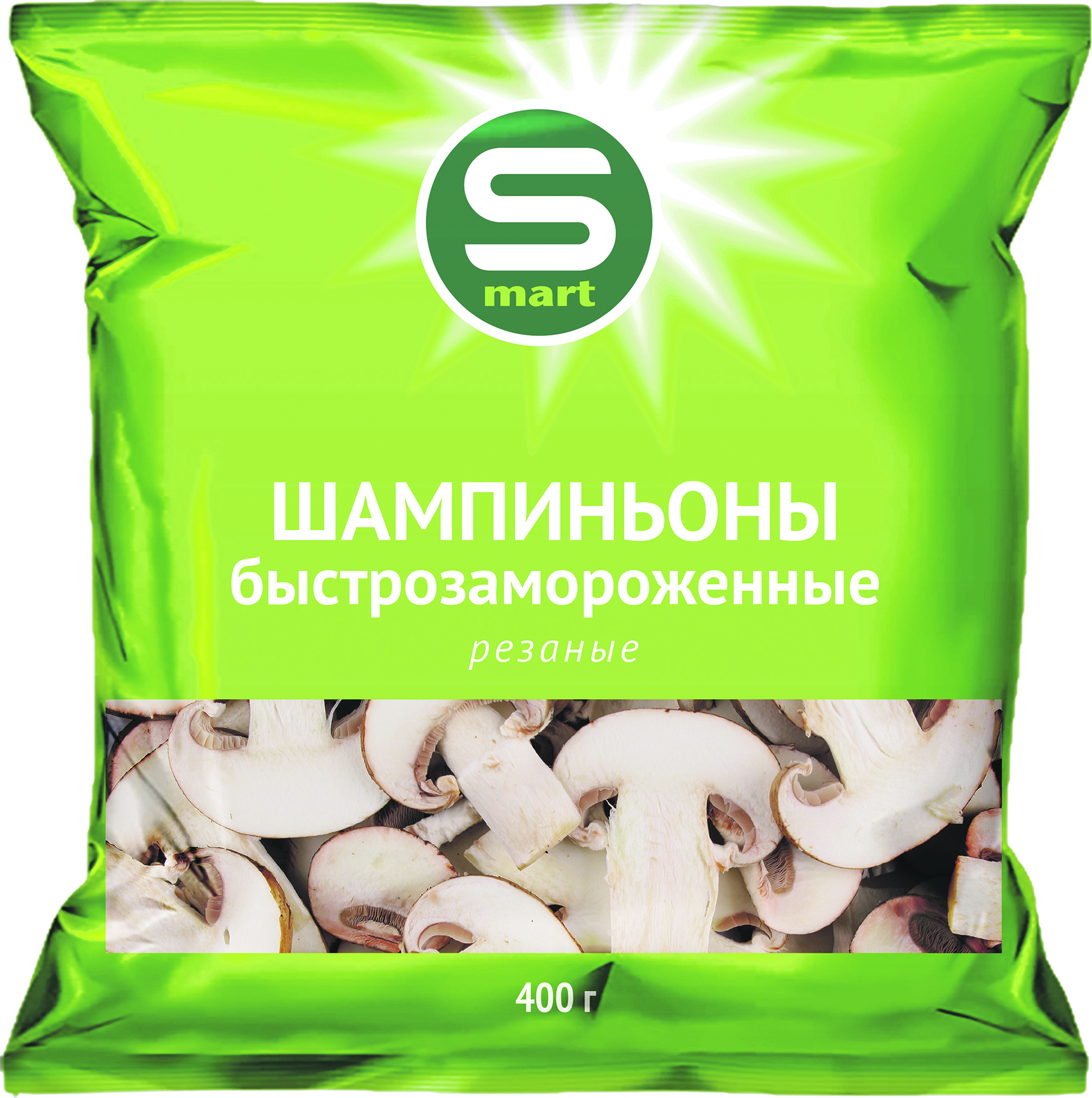 

Шампиньоны быстрозамороженные Smart резаные 400 г