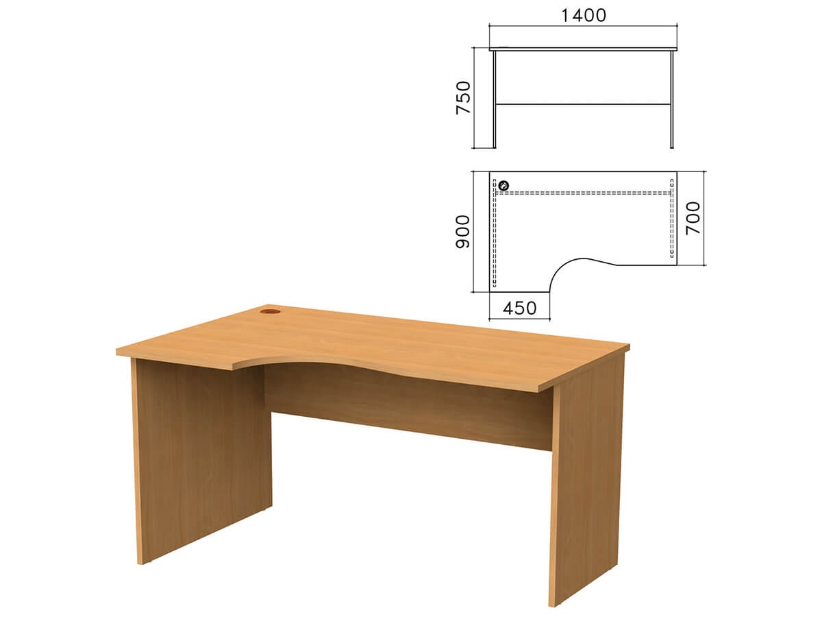 фото Стол письменный эргономичный "монолит", 1400х900х750 мм, левый, цвет бук бавария, см5.1