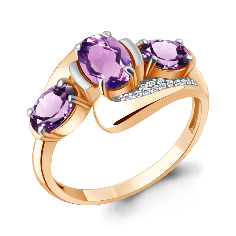 

Кольцо из серебра с аметистом/фианитом р., Aquamarine 6907204А, 6907204А_925_з
