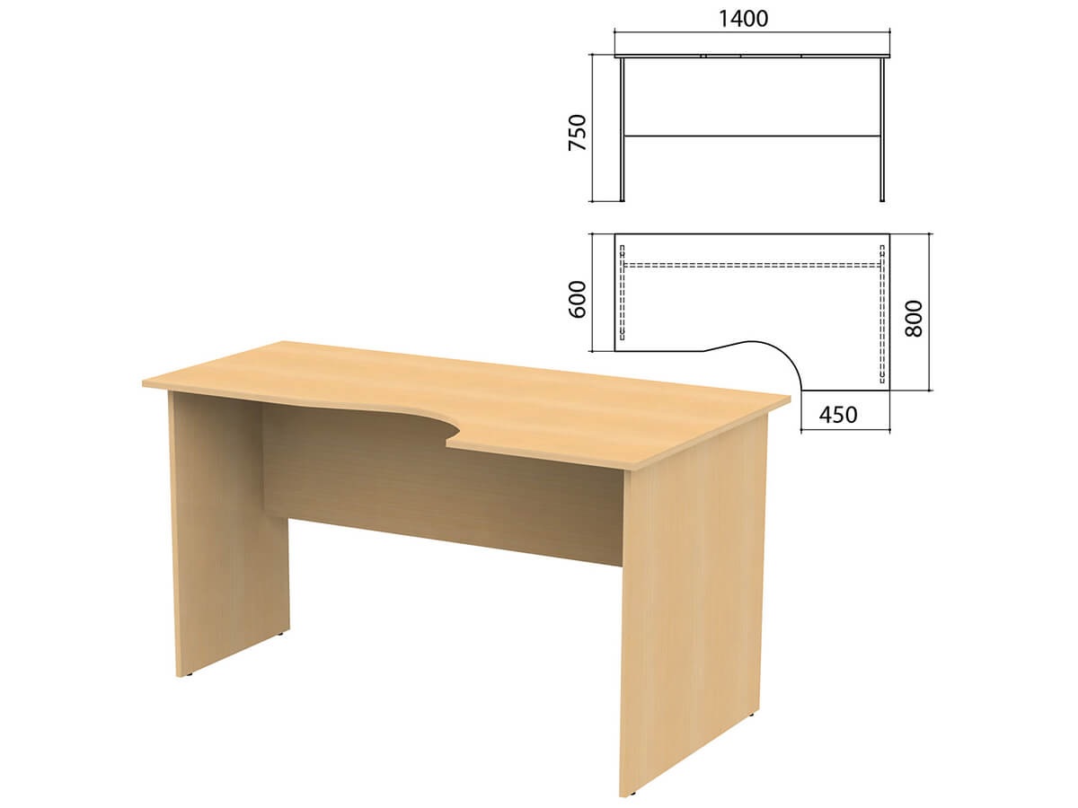 стол эргономичный правый 1400х900х750