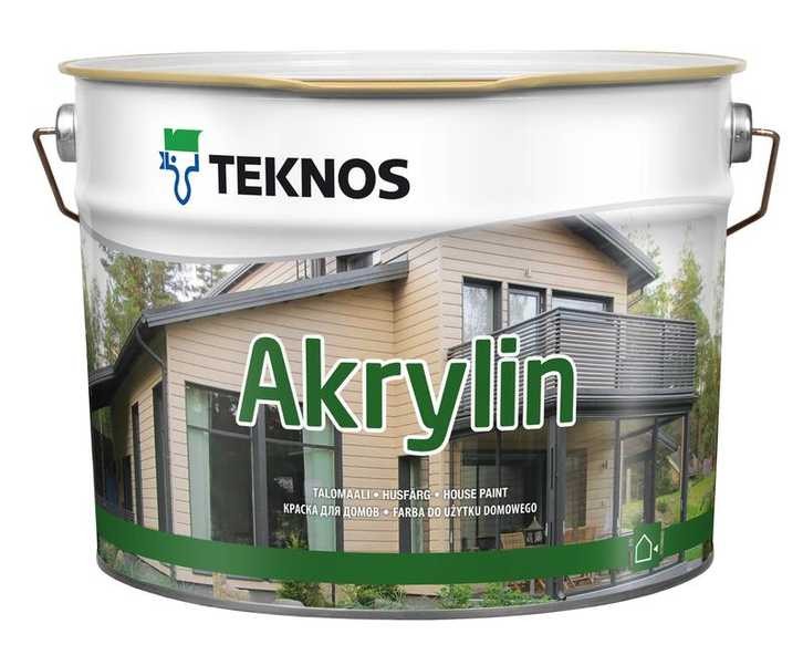 Краска фасадная для дерева Teknos Akrylin (Текнос Акрилин) водно эмульсионная краска симфония водо эмульсионная евро баланс 7 а 2 7 л